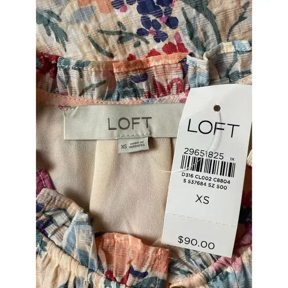 Ann Taylor LOFT Pink Champagne Floral Flutter Sleeve Mini Dress Size X-Small NWT - Picture 7 of 10